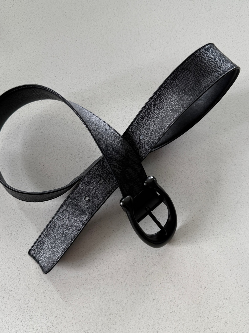 Coach Men's Black and logo reversible Leather Belt with Black C Buckle